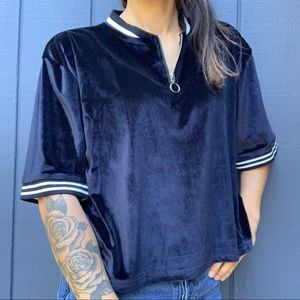 POL black velvet oversized zip-up shirt Sz M